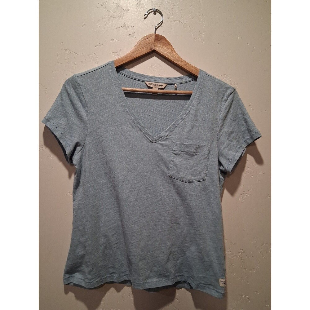 Toad & Co Wmns Sz S Short Sleeve T Shirt Organic Cotton Blend V Neck Pocket Tee